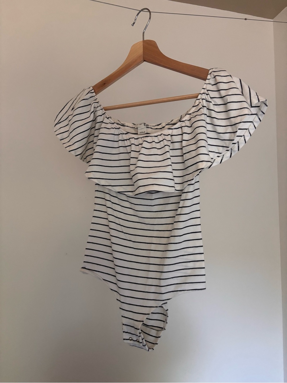 J. Crew Striped Off-Shoulder Ruffle Bodysuit - White & Black